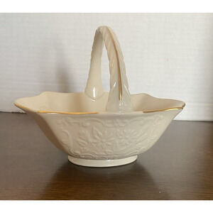 Lenox Sans Souci Collection Oval Candy Trinket Basket Handle Gold Trim Floral